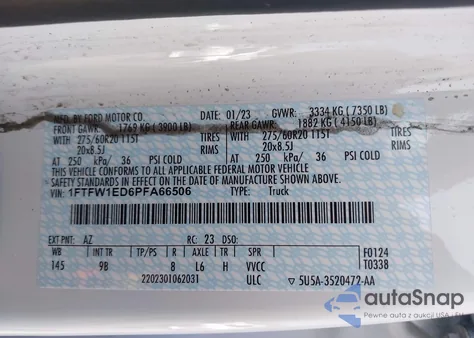 2023 Ford F-150 Platinum from USA, damaged, VIN 1FTFW1ED6PFA66506